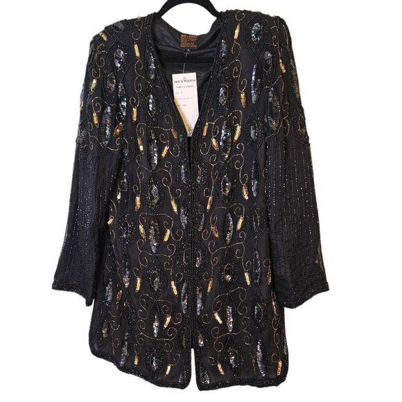 Niks Touch Jackets & Blazers - Niks Touch silk sequined & beaded black jacket. Size L. NWT.
